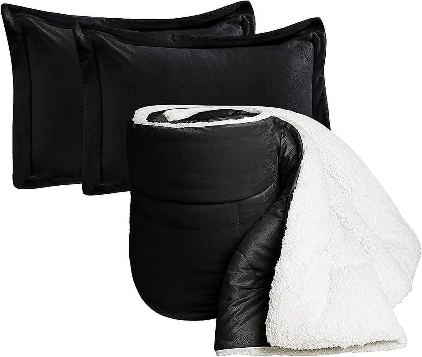 Elegant Comfort Ultra Plush 3-Piece Sherpa Comforter Set, Solid-Color and a Fluffy Sherpa Reverse, All Season Suitable, Heavy Weight, Micro-Suede, Sherpa Comforter, Full, Black