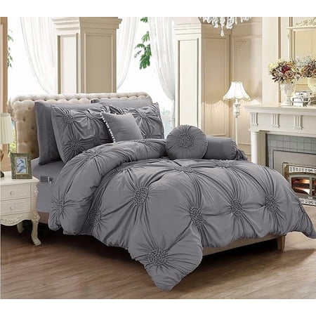 Elegant Comfort Ultra Soft 10-Piece Sunflower Bedding-in-a-Bag, Comforter Set Featuring Decorative Pillows and Fitted Sheet with Storage Pockets, Sunflower Comforter, Full/Queen, Pebble Gray