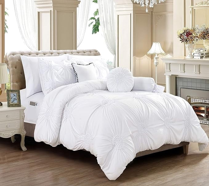 Elegant Comfort Ultra Soft 10-Piece Sunflower Bedding-in-a-Bag, Comforter Set Featuring Decorative Pillows and Fitted Sheet with Storage Pockets, Sunflower Comforter, Full/Queen, Carnation Pink