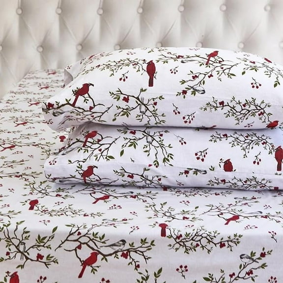 Elegant Comfort Ultra Soft 4-Piece Sheet Set - Holiday Christmas Flannel Sheets, Warm and Anti-Pill Quality, Deep Pocket Fitted Sheet- Twin XL, Cardinal