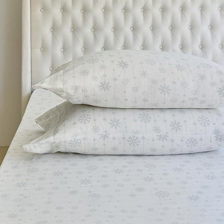 Elegant Comfort Ultra Soft 4-Piece Sheet Set - Holiday Christmas Flannel Sheets, Warm and Anti-Pill Quality, Deep Pocket Fitted Sheet- Twin XL, Snowflake Ivory