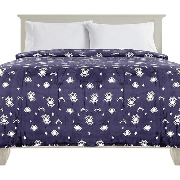 Elegant Comfort Ultra Soft Flannel Fleece Bed Blanket, Lightweight Cozy Bedspread, All-Season Decorative Blanket for Couch and Sofa, Striped Design, Queen Size, Evil Eye