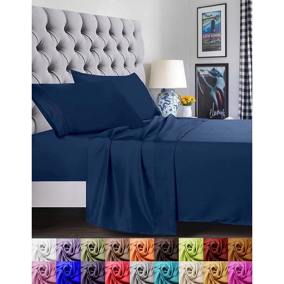 Elegant Comfort Full 4-Piece Bed Sheet Set, Deep Pocket Cooling Microfiber Sheets, Blue