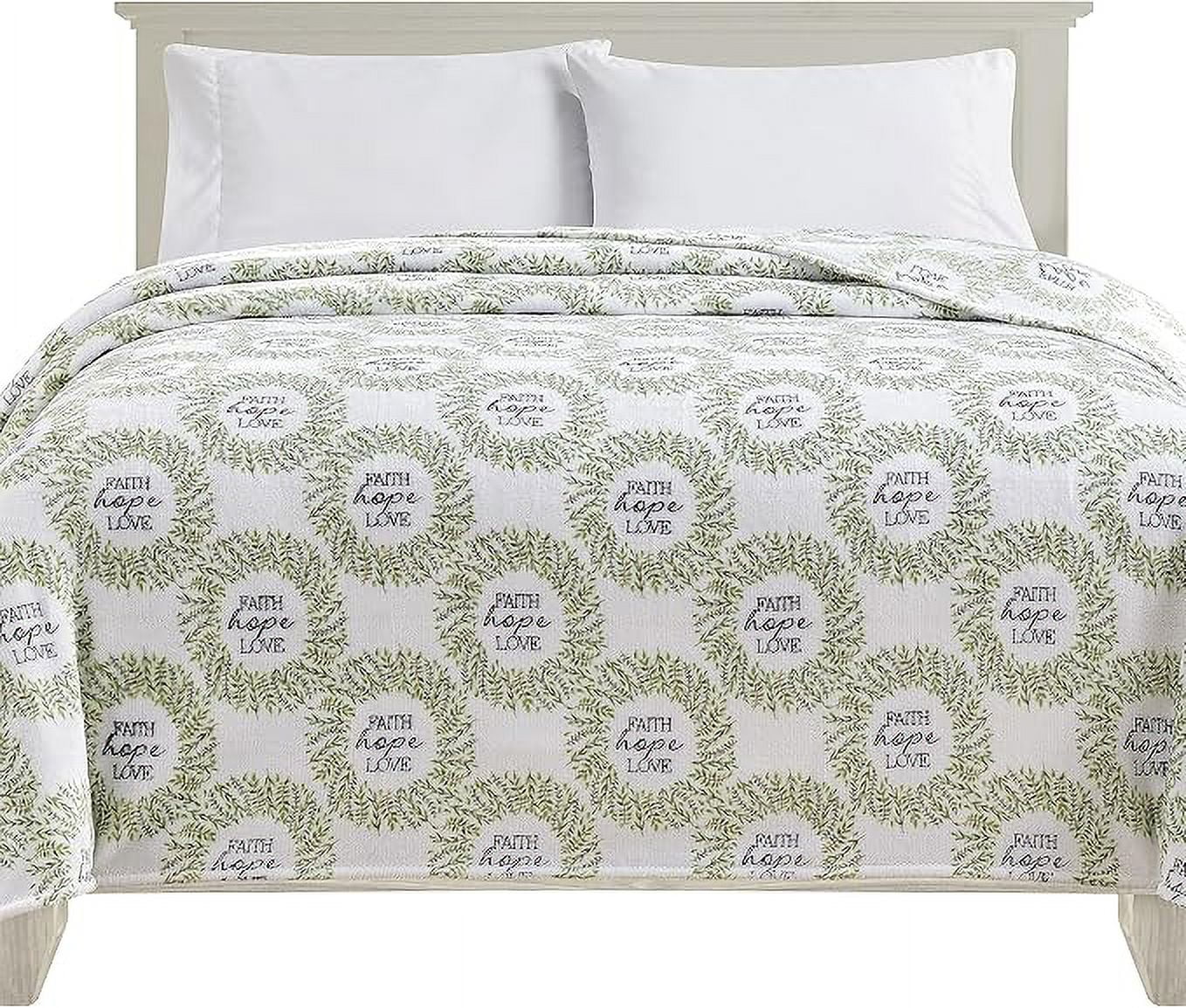 Elegant Comfort Soft Print Flannel Fleece Bed Blanket, Cozy-Fuzzy Lightweight Bedspread Coverlet, All season Decorative Blanket for Couch, Sofa, King Size, Faith, Hope and Love