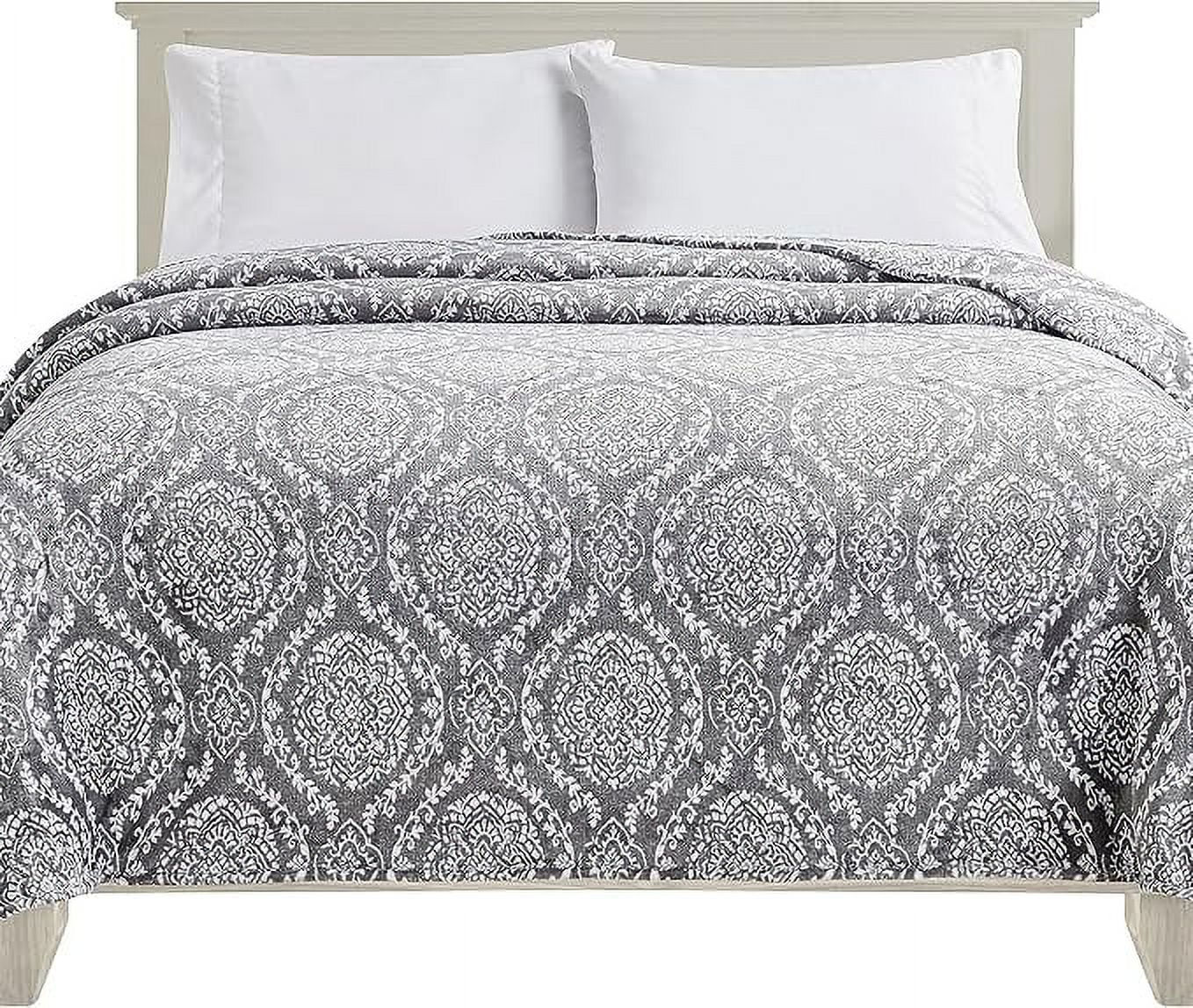 Elegant Comfort Soft Print Flannel Fleece Bed Blanket, Cozy-Fuzzy Lightweight Bedspread Coverlet, All season Decorative Blanket for Couch, Sofa, Ogee Design, King Size, Gracey