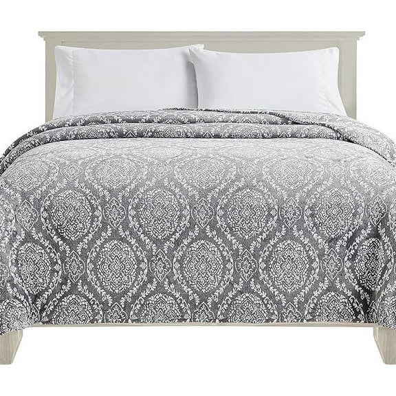 Elegant Comfort Soft Print Flannel Fleece Bed Blanket, Cozy-Fuzzy Lightweight Bedspread Coverlet, All season Decorative Blanket for Couch, Sofa, Ogee Design, King Size, Gracey