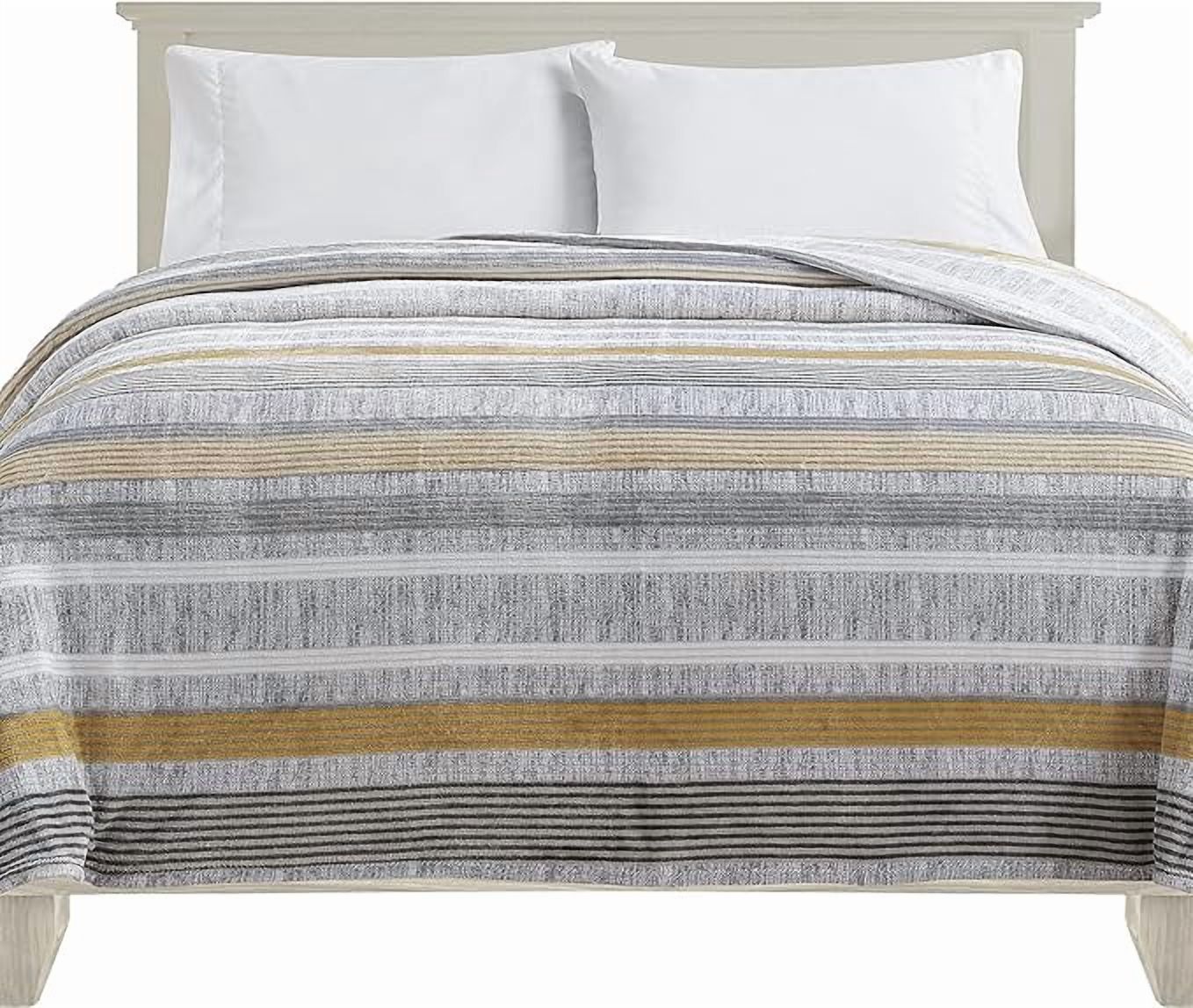 Elegant Comfort Soft Print Flannel Fleece Bed Blanket, Cozy-Fuzzy Lightweight Bedspread Coverlet, All season Decorative Blanket for Couch, Sofa, Striped Design, King Size, Brea Stripe