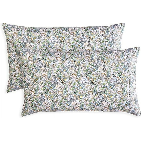 Elegant Comfort Ultra Soft Set of 2 Floral Pint Pillowcases - 1500 Series Microfiber, Soft and Smooth Envelope Closure 2-Piece Pillow Covers - Standard/Queen, Paisley Teal