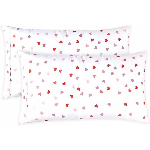 Elegant Comfort Ultra Soft Set of 2 Hearts Pint Pillowcases - 1500 Series Microfiber, Soft and Smooth Envelope Closure 2-Piece Pillow Covers - Standard/Queen, Valentina