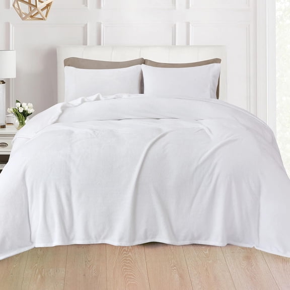 Elegant Comfort Velvel Fleece 4 Pieces Sheet Set - Twin, White