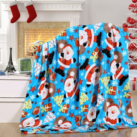 Elegant Comfort Velvet Touch Ultra Plush Christmas Holiday Printed Fleece Throw/Blanket - 50" x 60inch, (Santa)