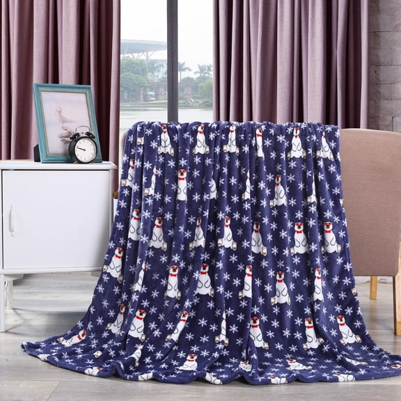 Elegant Comfort Velvet Touch Ultra Plush Polar Bear Holiday Printed Fleece Throw/Blanket - 50" x 60inch, (Polar Bear)
