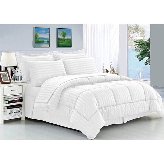 Elegant Comfort White 8 Piece Bed In a Bag Comforter Set with Sheets, Queen