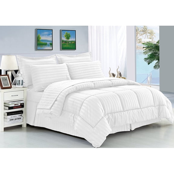 Elegant Comfort White 8 Piece Bed In a Bag Comforter Set with Sheets, Queen