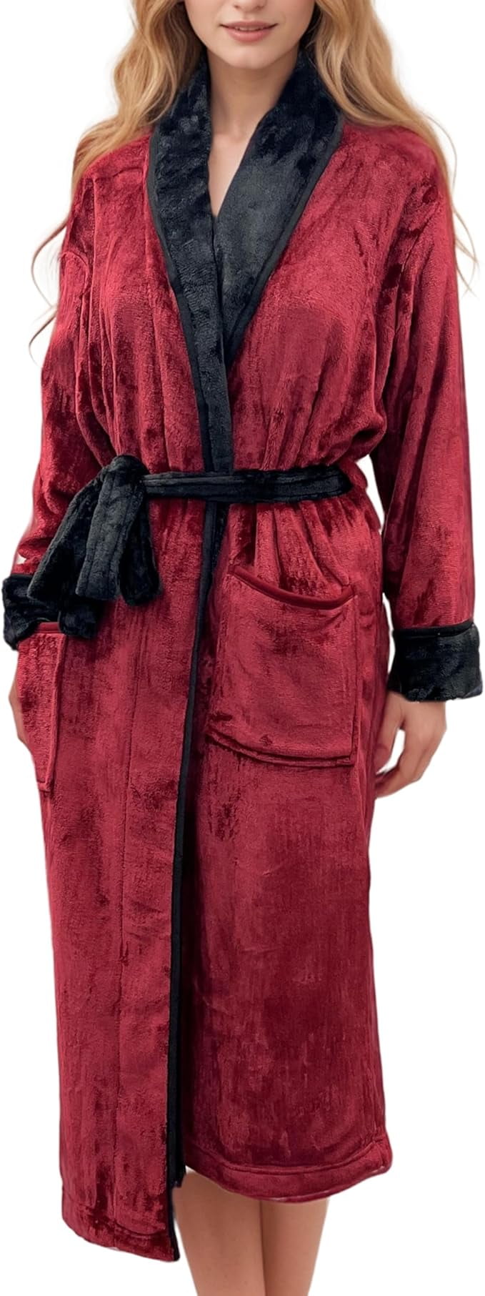 Elegant Comfort Women’s Plush Fleece Spa Bathrobe, Shawl Collar and ...