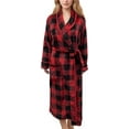 thumbnail image 1 of Elegant Comfort Women's Spa Plush Fleece Bathrobe with Shawl Collar and Pockets - Soft, Warm, Long Robe for Women, Extra Large, Buffalo Burgundy/Black, 1 of 5