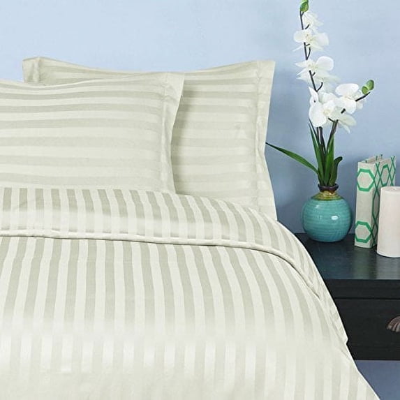 Elegant Comfort® Wrinkle & Fade Resistant 1500 Premier - 6PC Damask STRIPES Silky Soft 4pc Sheet Set, Up To 16" Deep Pocket, Full, Ivory