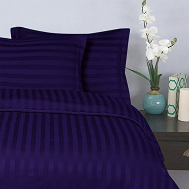 Elegant Comfort® Wrinkle & Fade Resistant 1500 Premier - 6PC Damask STRIPES Silky Soft 4pc Sheet Set, Up To 16" Deep Pocket, Full, Purple