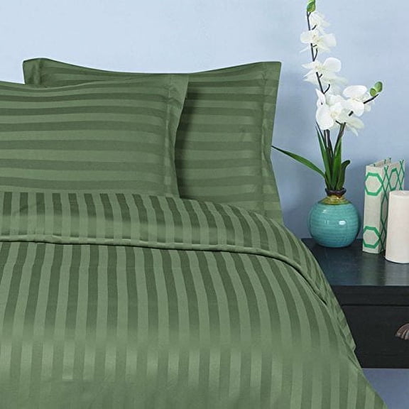 Elegant Comfort® Wrinkle & Fade Resistant 1500 Premier - 6PC Damask STRIPES Silky Soft 4pc Sheet Set, Up To 16" Deep Pocket, Queen, Sage