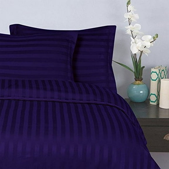 Elegant Comfort® Wrinkle & Fade Resistant 1500 Series - Damask STRIPES Silky Soft 4pc Sheet Set, Up To 16" Deep Pocket, California King, Purple