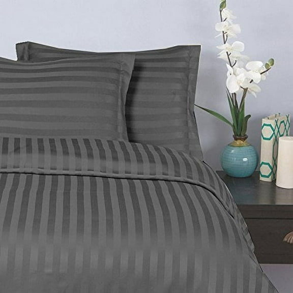 Elegant Comfort® Wrinkle & Fade Resistant 1500 Thread Count - Damask STRIPES Silky Soft 4-Piece Sheet Set, Up To 16" Deep Pocket, King, Gray