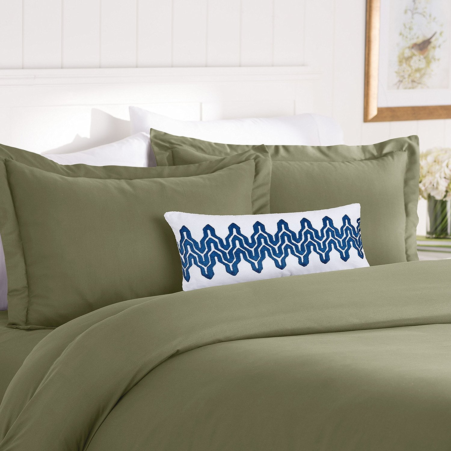 Elegant Comfort, Wrinkle & Fade Resistant 3-Piece Duvet Set King/Cal King Sage-Green, Green, Solid Print
