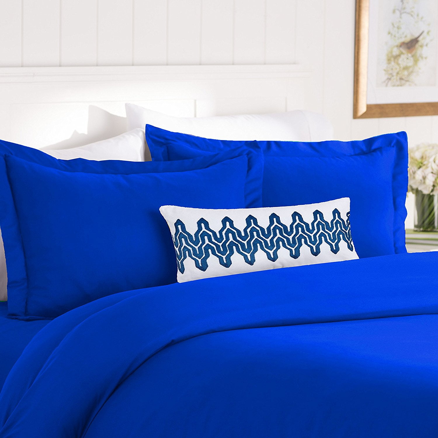 Elegant Comfort, Wrinkle-Free 1500 Thread Count 2-Piece Duvet Set - Twin/Twin XL, Royal Blue, Floral