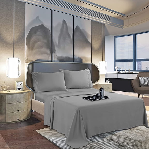 Elegant Comfort 1500 Series Egyptian Quality Microfiber 1-Piece Flat Sheet, King, Gray