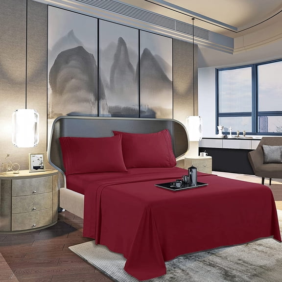 Elegant Comfort® Wrinkle-Free 1500 Thread Count Egyptian Quality, 1-Piece Flat Sheet, Twin/Twin XL, Burgundy