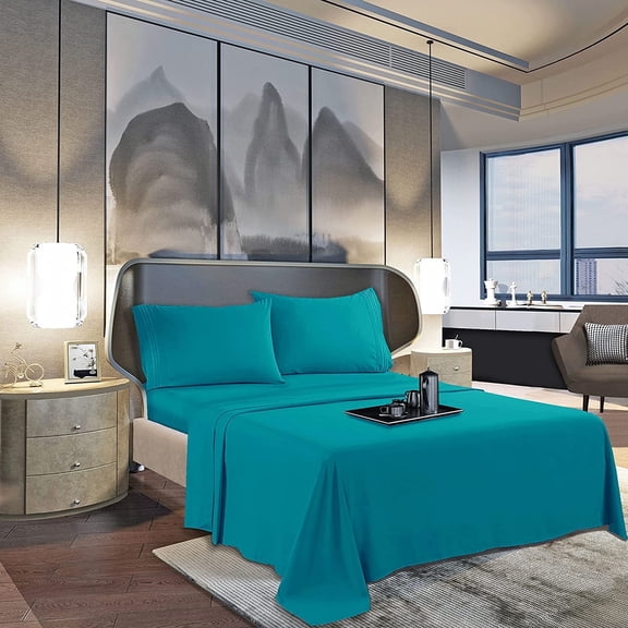 Elegant Comfort 1500 Series Queen Flat Sheet, Soft Wrinkle Free Microfiber Top Sheet, Turquoise