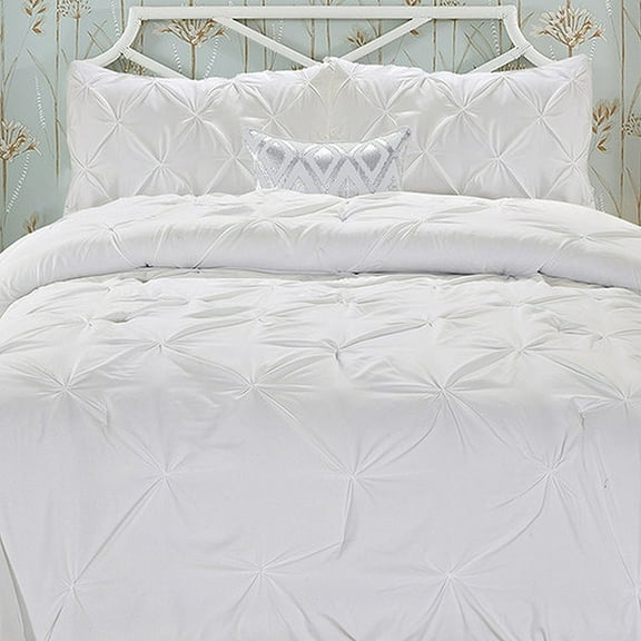 Elegant Comfort Wrinkle Resistant - All Season Luxury Silky Soft Pintuck 3-Piece Comforter Set - King White
