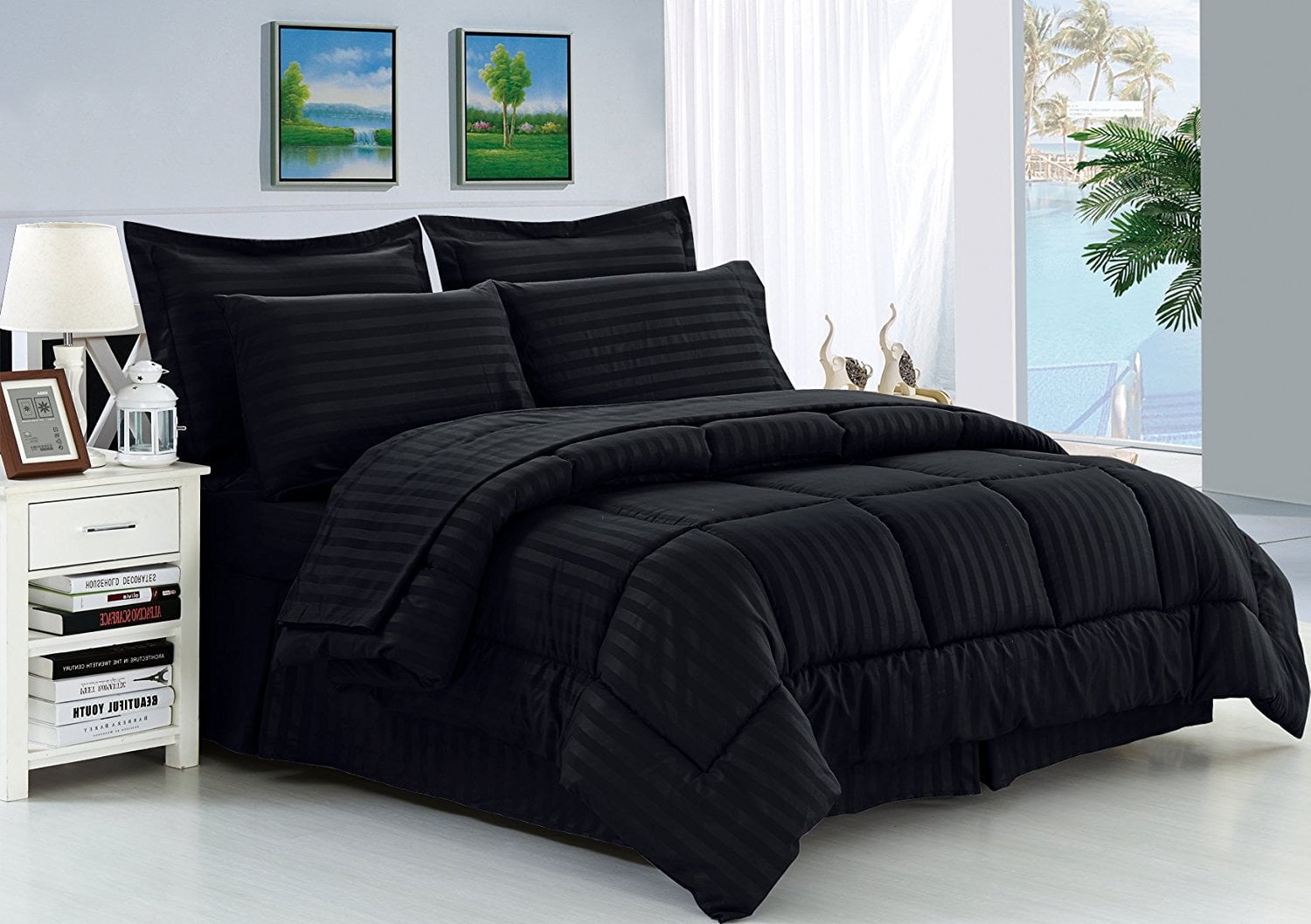 Full Black Microfiber 8-Piece Bed in a Bag Set