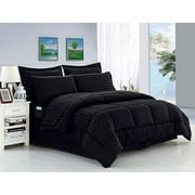 Elegant Comfort Wrinkle Resistant - Silky Soft Dobby Stripe Bed-in-a-Bag 8-Piece Comforter Set, Full/Queen, Black