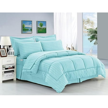 Elegant Comfort Wrinkle Resistant - Silky Soft Dobby Stripe Bed-in-a-Bag 8-Piece Comforter Set