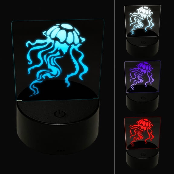 Elegant Compass Jellyfish Floating in the Ocean LED Night Light Sign 3D Illusion Desk Nightstand Lamp