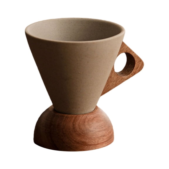 Elegant Conical Coffee Cup, Vintage Cone Shaped Coffee Mug With Wooden Handle, Striped Cone Shaped Coffee Mug, riangle Handle Design, for Home, Office, Restaurant (180ml)