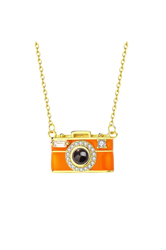 Elegant Copper Camera Necklace With 100 Language Projection Function Adjustable Chain For Cultural Exploration
