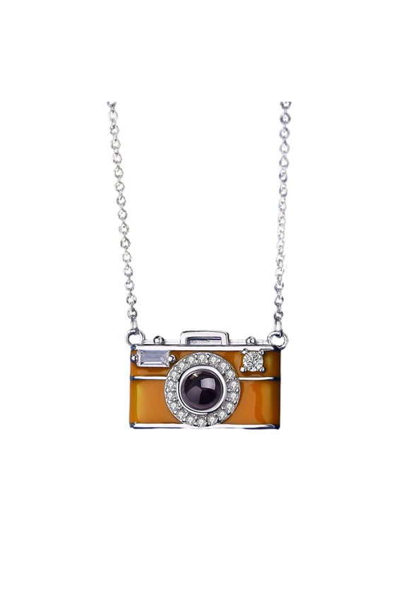 Elegant Copper Camera Necklace With 100 Language Projection Function Adjustable Chain For Cultural Exploration