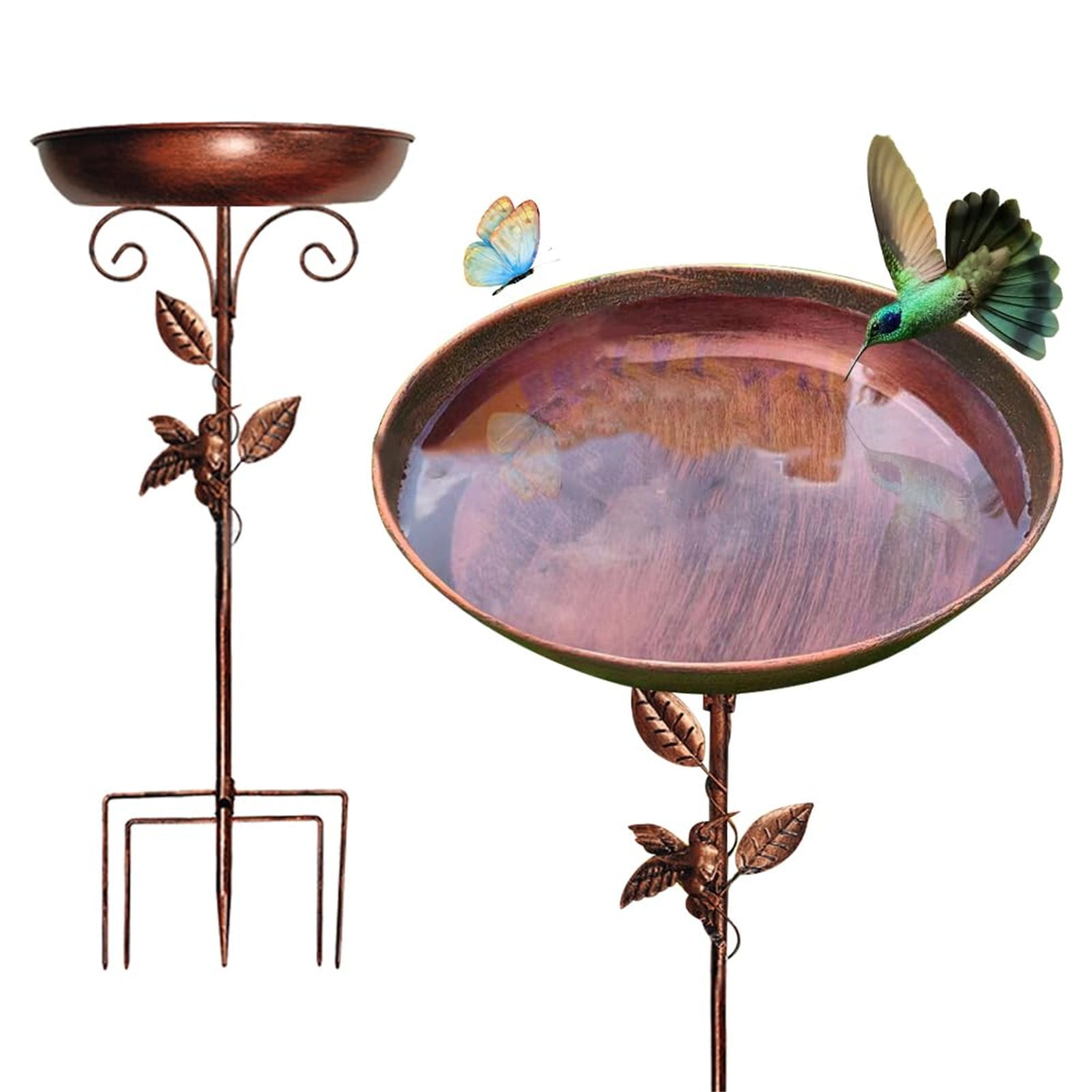 Elegant Copper Finish Bird Bath with Decorative Stand for Garden and Yard, Weather-Resistant and Durable Outdoor Ornament