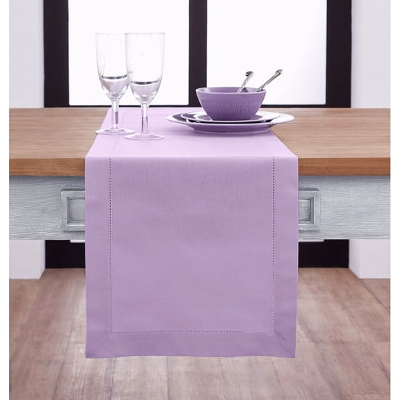 Elegant Cotton Linen Lavender Ice Table Runner 14 x 72 Inch Hemstitch Style