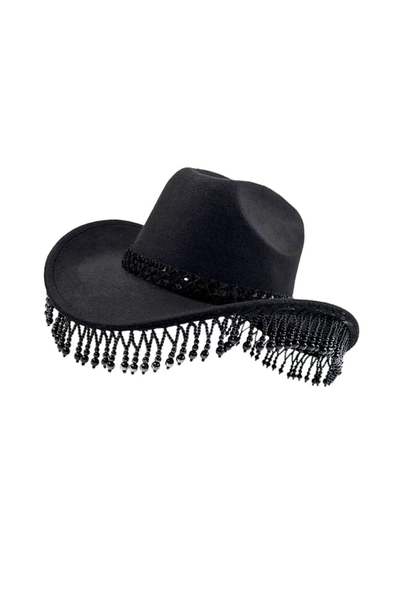 Elegant Cowboy Hats Decorated with Sun Protection Wide Brims And Faux Pearls Fringed Design Lightweight Sun Hat