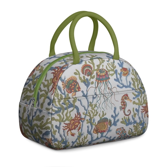 Elegant Crab Design Women's Lunch Box - Ocean Theme Insulated Reusable Bag, Leakproof High Capacity Cooler Tote with Pockets for Work & Travel