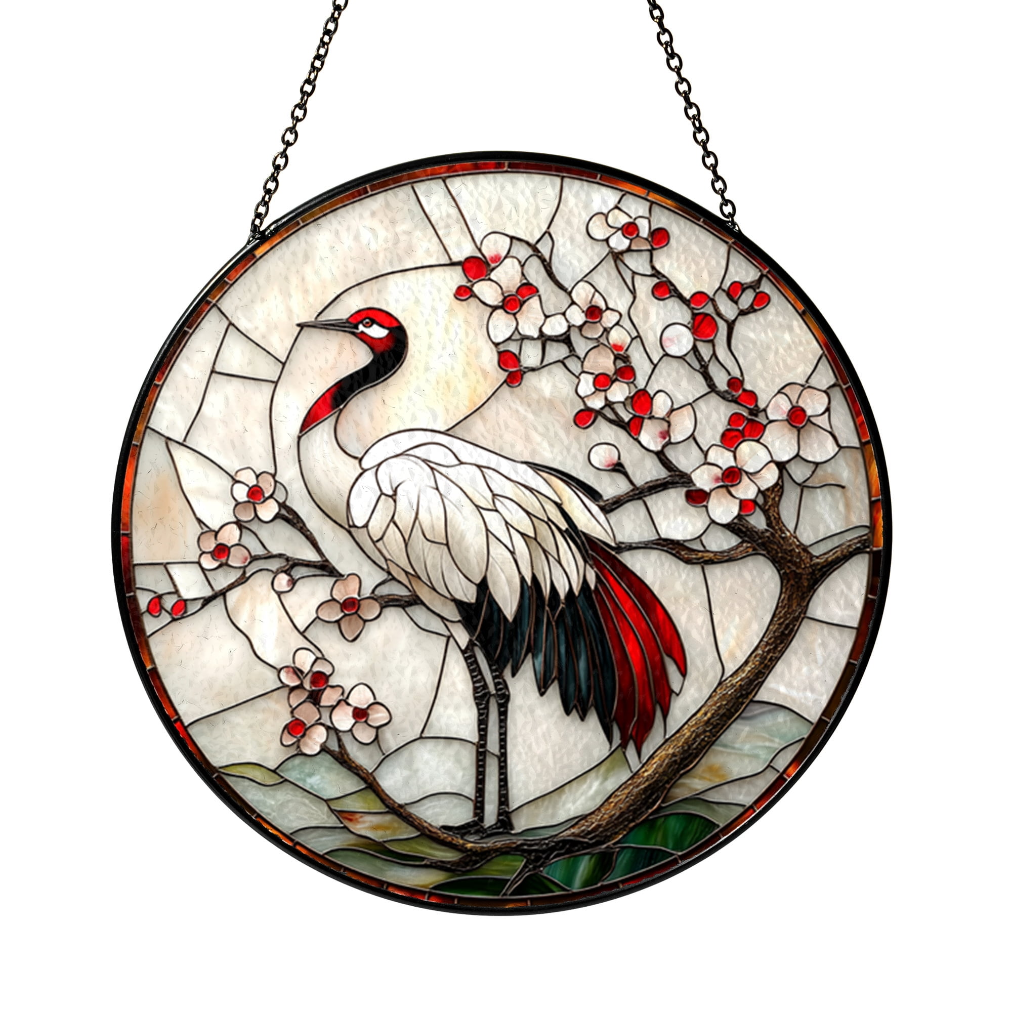 Elegant Crane Blossom Stained Glass Suncatcher Window Hanging Decor ...