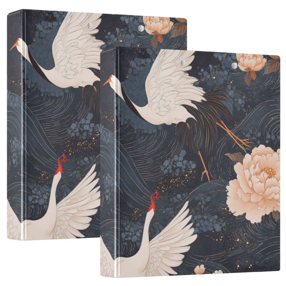 Elegant Cranes Peonies 3 Ring Binders 1.5 inch Hardcover File Folders with Interior Pockets A4 Size Organizer for School Office Hospital