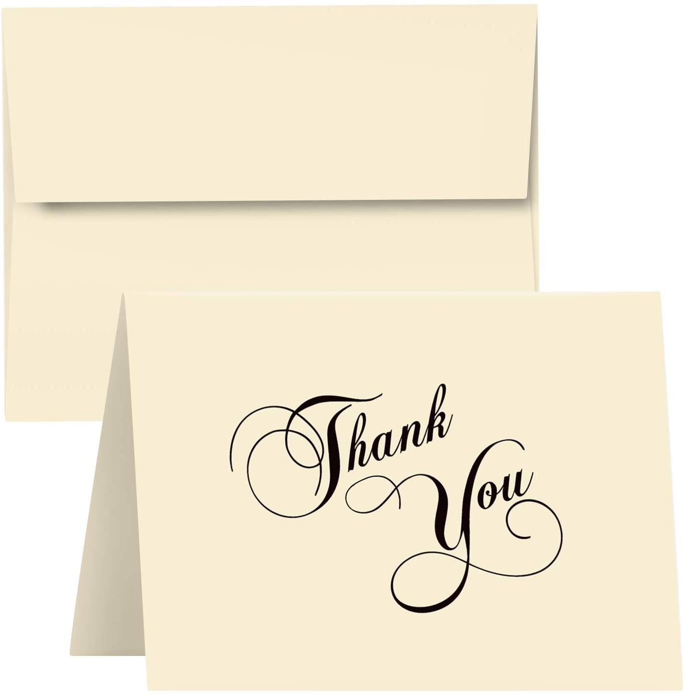 Elegant Cream Thank You Greeting Cards & Envelopes - Great for Birthdays, Weddings, Holiday Parties | 80lb (216gsm) | 5 x 7 Inches | 25 Per Pack