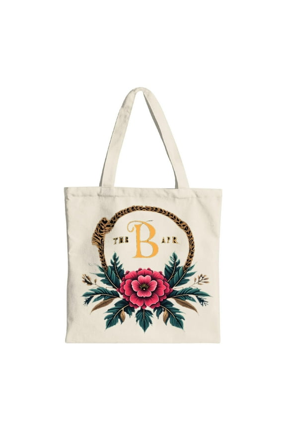 Elegant Cream Tote Bag with Gold Ornate Letter ' B ' Vintage Floral Design Perfect for Shopping Travel & Parties - Multifunctional Reusable Canvas Bag