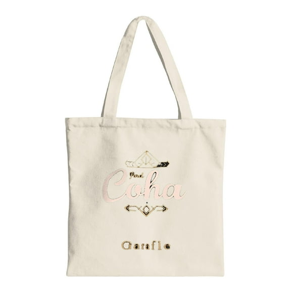 Elegant Cream Tote Bag with " Mrs Coha " Cursive Design Crown Motif & " Carlie " - Perfect for Shopping Travel & Parties