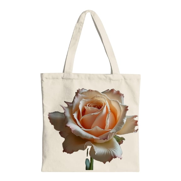 Elegant Creamy White Rose Tote Bag - Multifunctional Canvas Bag with Soft Pink Edges Perfect for Shopping Travel & Parties - Reusable & Stylish Design