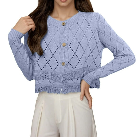 Elegant Crochet Fringe Knit Cardigan Long Sleeve Open Front Lacy Outerwear Double Layer Short Sweater Coat for Women Women Casual Dress Sweater Long Sleeve Hoodie Womens Long Hooded Sweatshirt