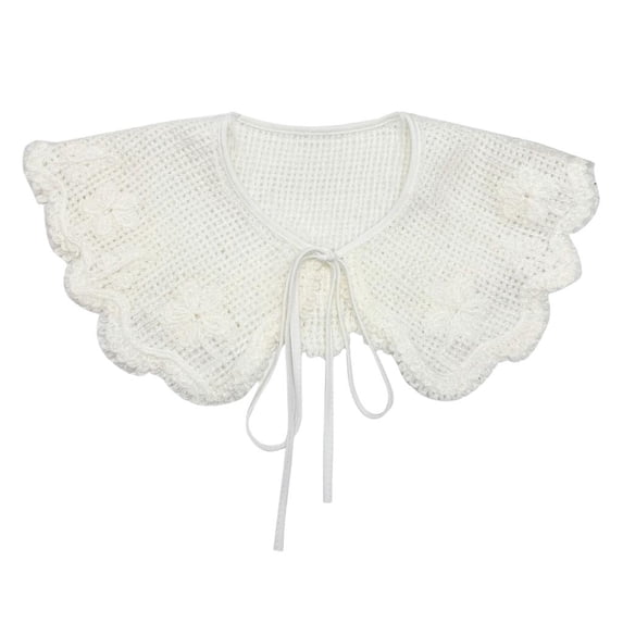 Elegant Crochet Woolen Small Shawl False Collar Hollowed Knit Flower Removable Wide Lapel Capelet for Women Fashion Top